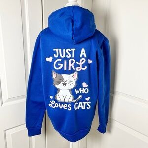 Cat Lover Girl Who Loves Cats Blue Pullover Hoodie Sweater - Unisex Small